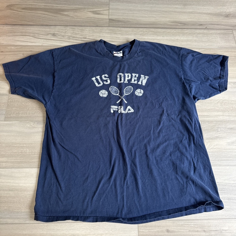 Vintage Fila US Open T Shirt Mens XL Navy Blue Made in USA 90s Tennis
